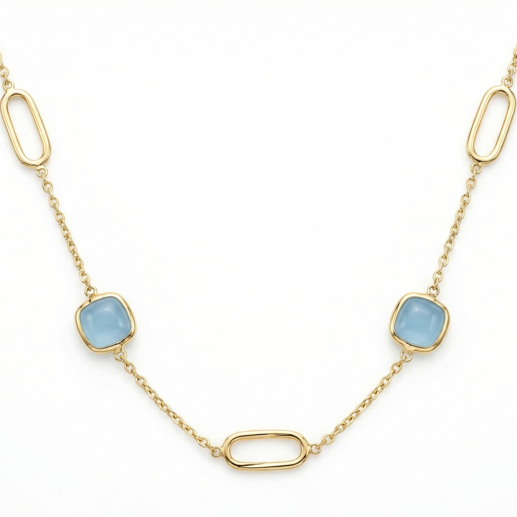 18K Yellow Gold Aquamarine Chain Necklace