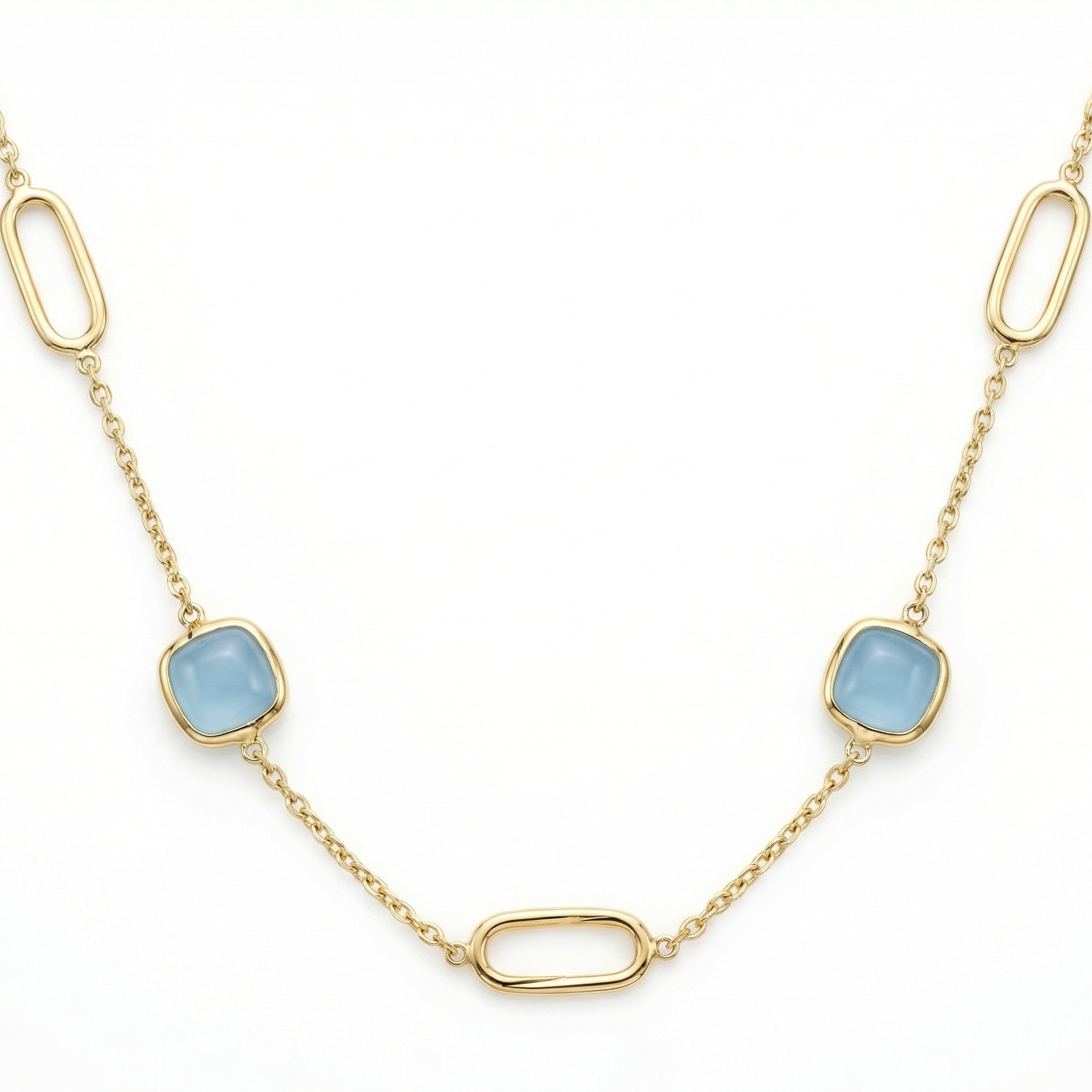 18K Yellow Gold Aquamarine Chain Necklace