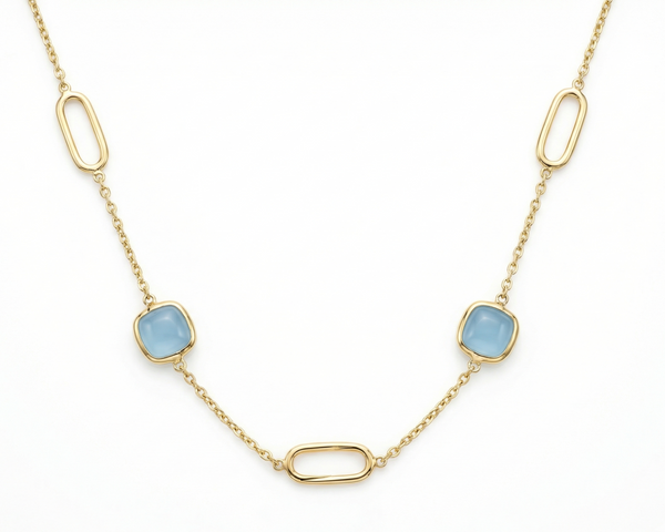 18K Yellow Gold Aquamarine Chain Necklace