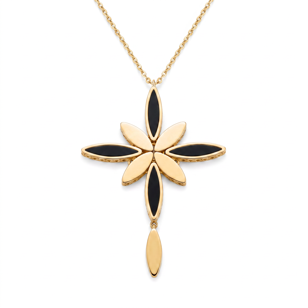 18K Yellow Gold Onyx Dangle Necklace