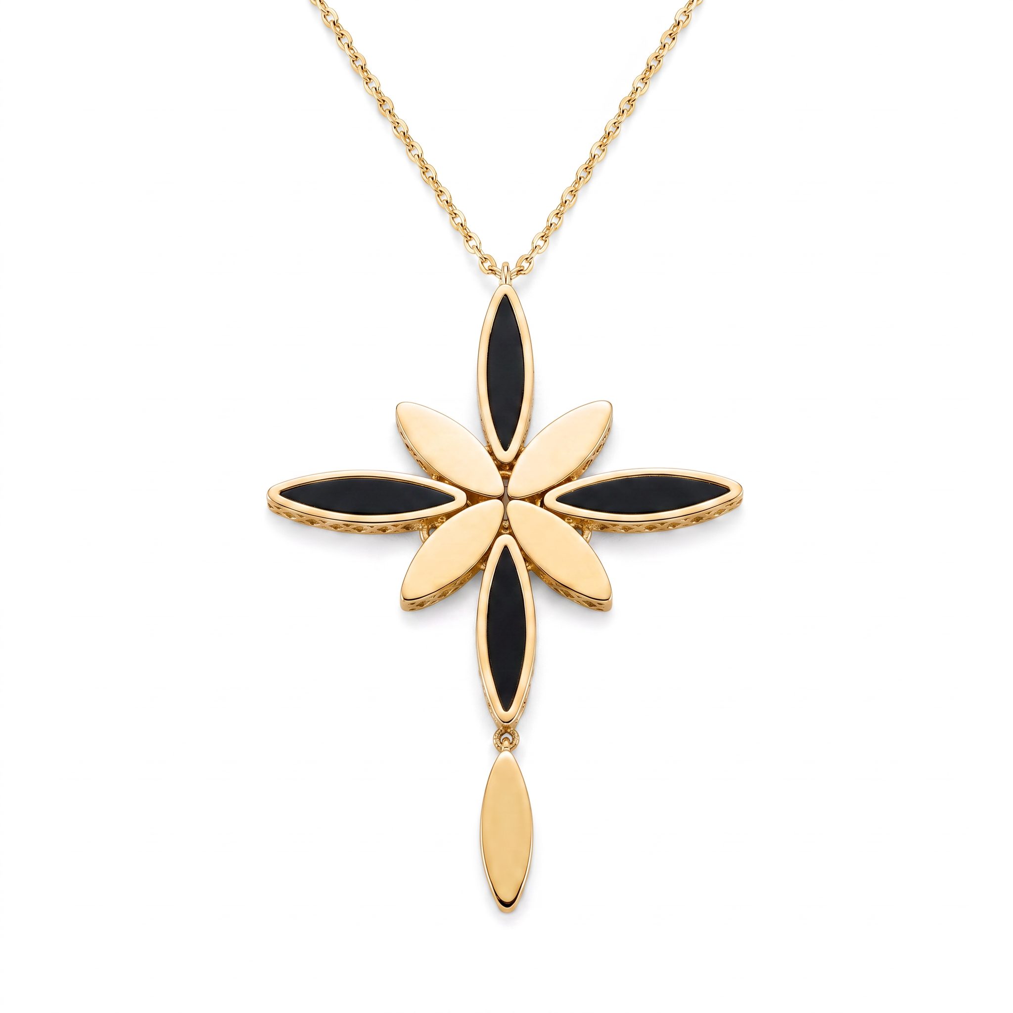 18K Yellow Gold Onyx Dangle Necklace