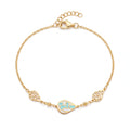 18K Yellow Gold Blue & White Enamel Teardrop Chain Bracelet
