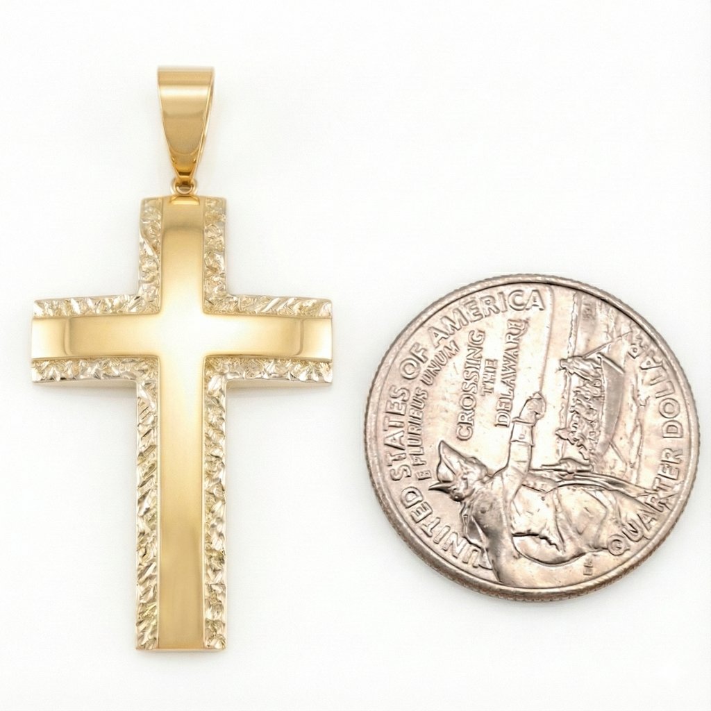 18K Yellow Gold Medium Diamond Cut Cross Pendant