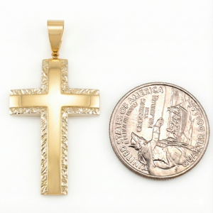 18K Yellow Gold Medium Diamond Cut Cross Pendant