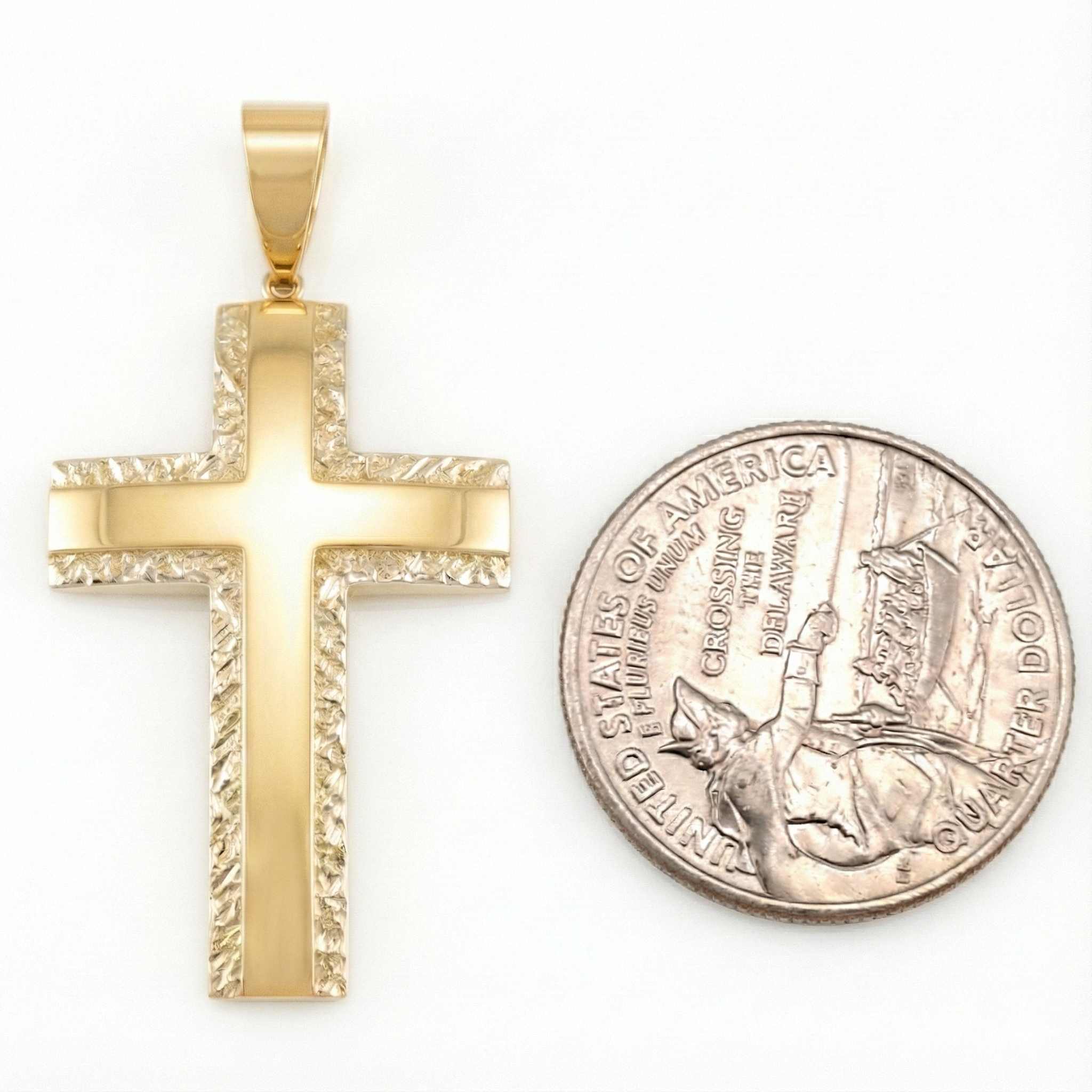 18K Yellow Gold Medium Diamond Cut Cross Pendant
