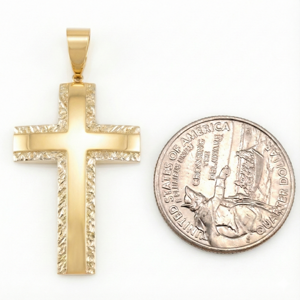 18K Yellow Gold Medium Diamond Cut Cross Pendant