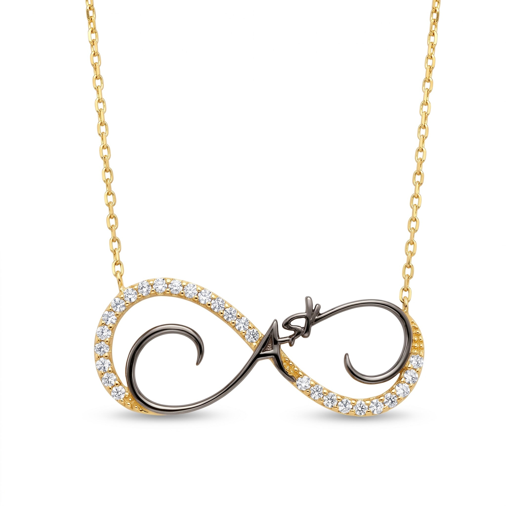 18K Yellow Gold Cubic Zirconia Black Rhodium Infinity Necklace