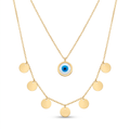 18K Yellow Gold Enamel Evil Eye Double Chain Necklace
