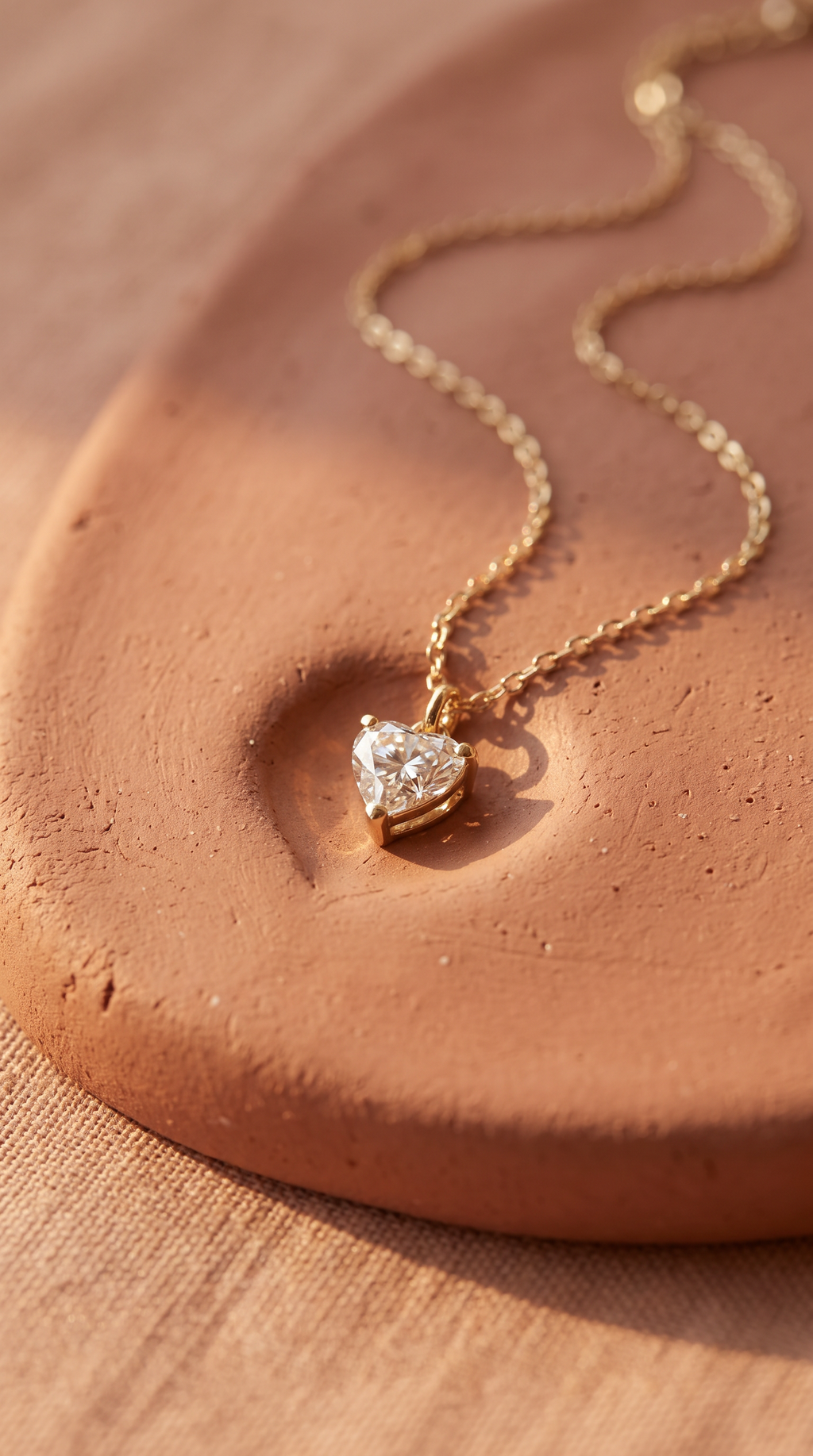 Lab Diamond Yellow Gold Heart Solitaire Chain Necklace