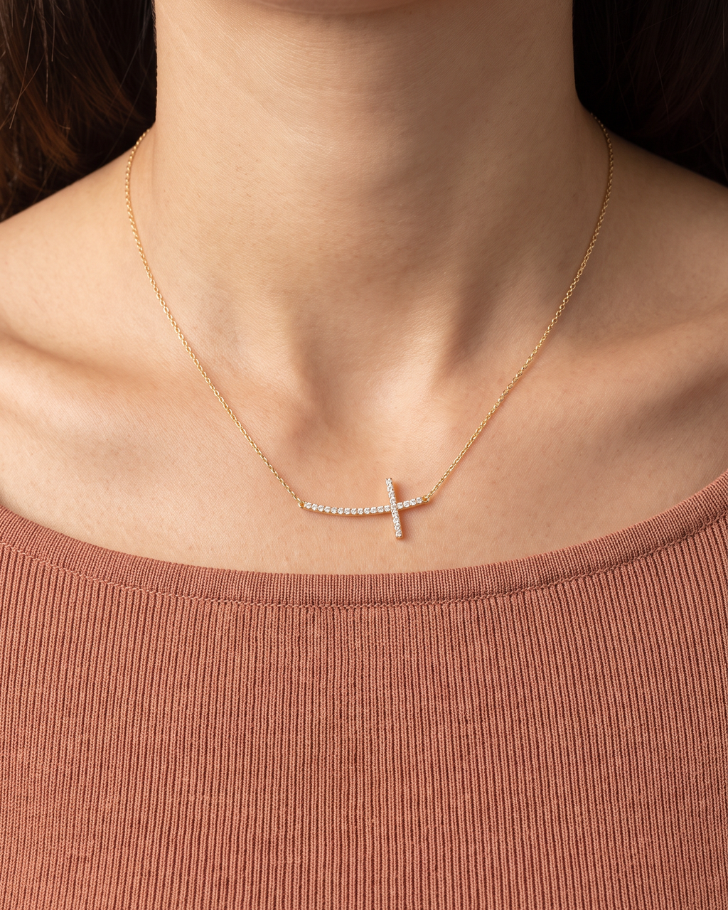 Diamond Yellow Gold Cross Pendant Necklace