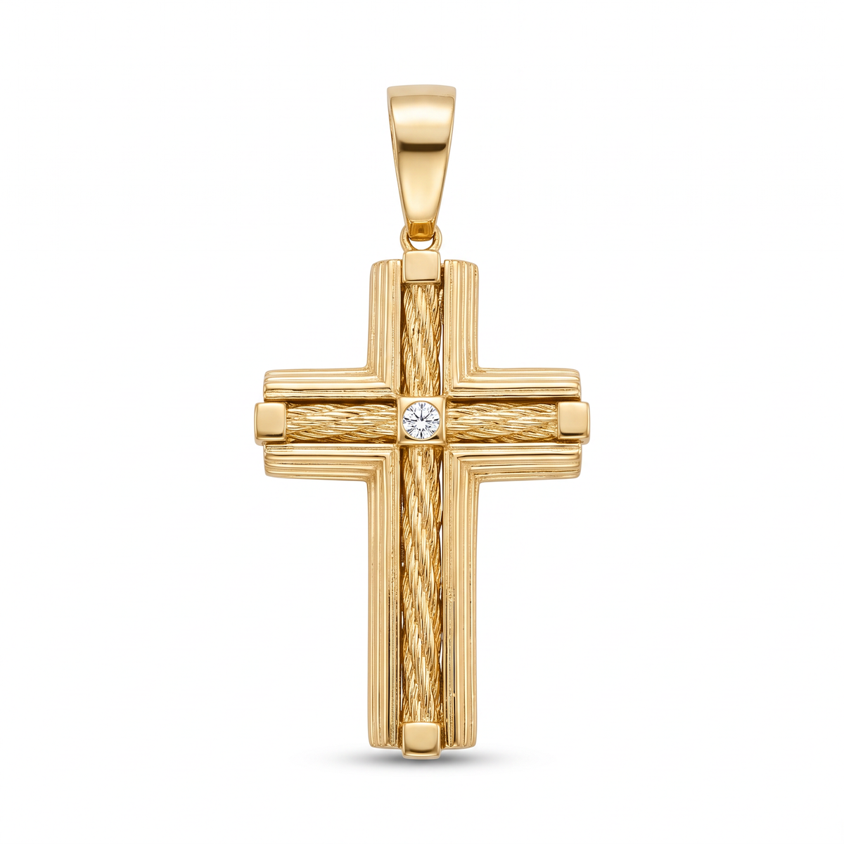 18K Yellow Gold Cubic Zirconia Cross Pendant