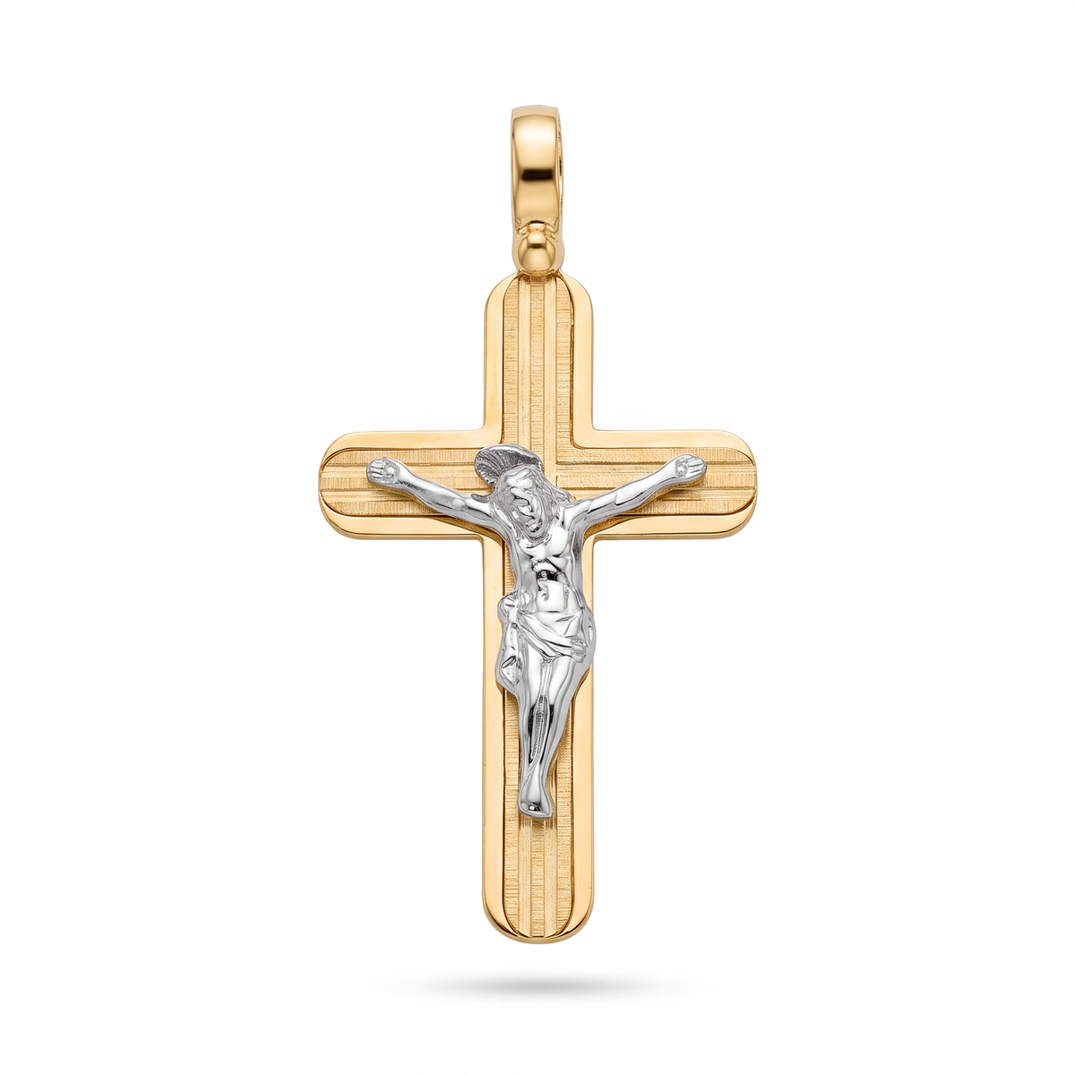 18K Two Tone Gold Crucifix Pendant