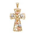 18K Multicolor Gold Large Wire Bead Cross Pendant