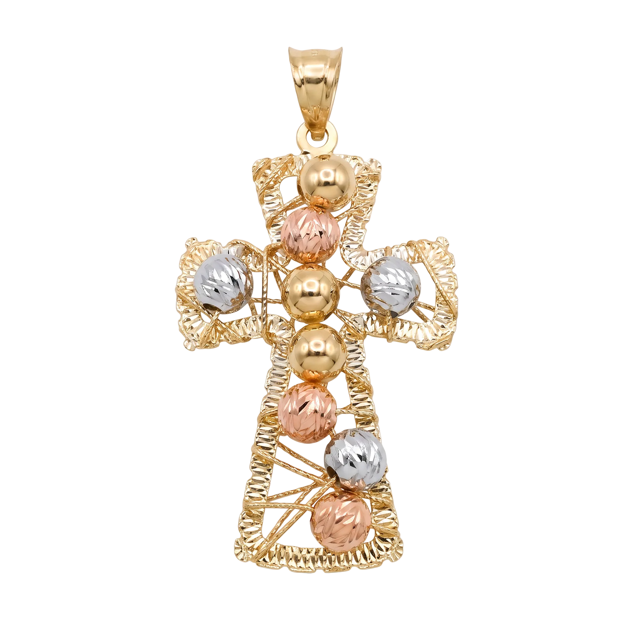 18K Multicolor Gold Large Wire Bead Cross Pendant