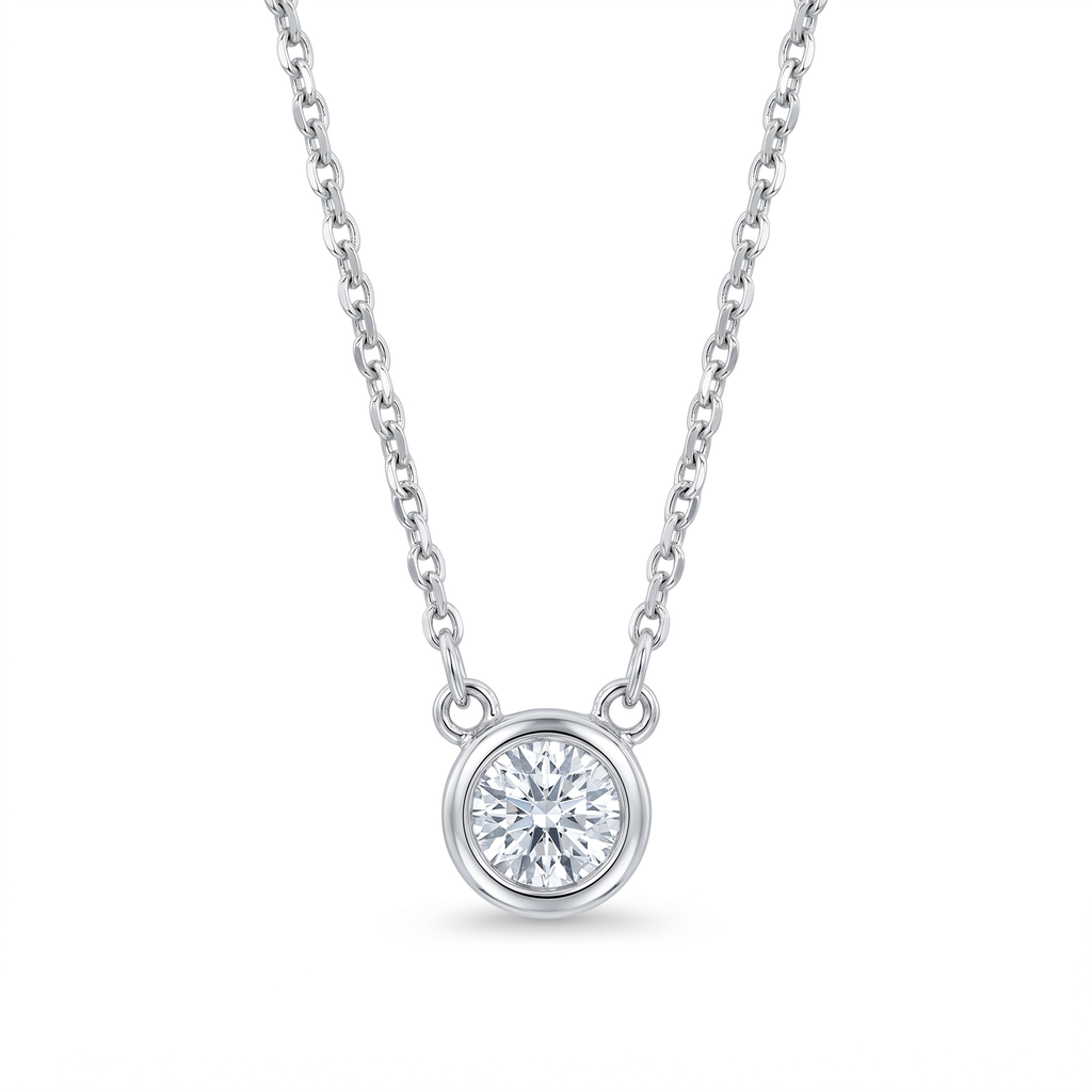 Diamond White Gold Solitare Bezel Necklace