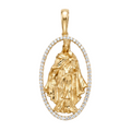 18K Yellow Gold Cubic Zirconia St. Mary 7 Jesus Icon Pendant