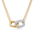 18K Two Tone Cubic Zirconia Interlocking Pendant Double Chain Necklace