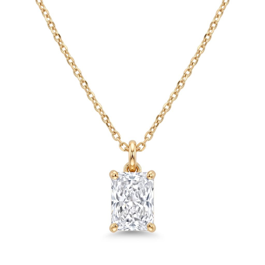 Lab Diamond Yellow Gold Radiant Solitaire Chain Necklace