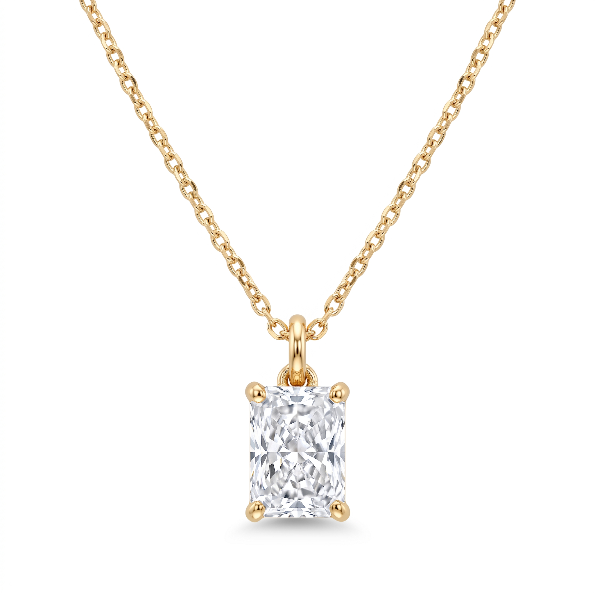 Lab Diamond Yellow Gold Radiant Solitaire Chain Necklace