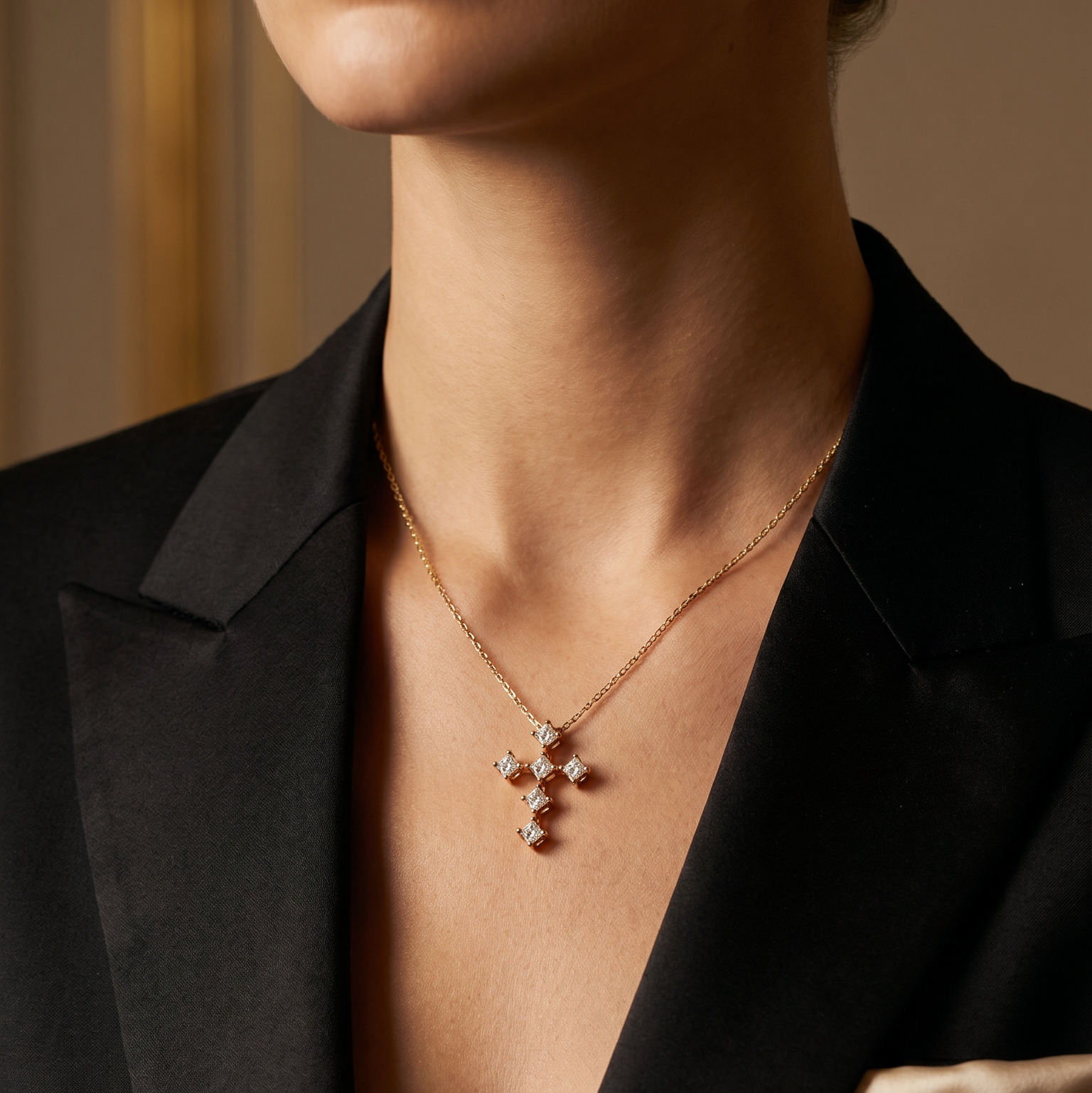 Diamond Yellow Gold Cross Necklace