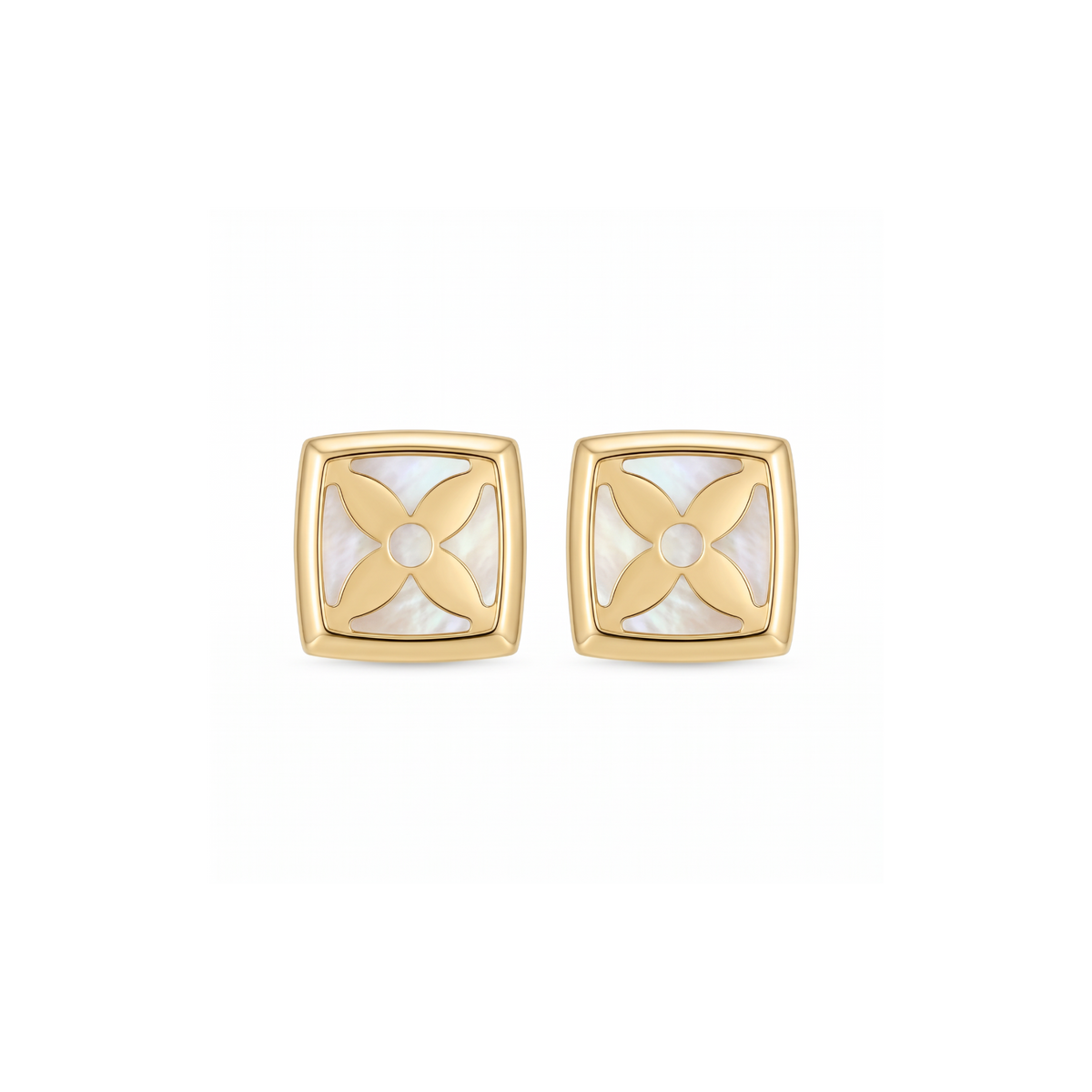 18K Yellow Gold Mother Of Pearl Stud Earring