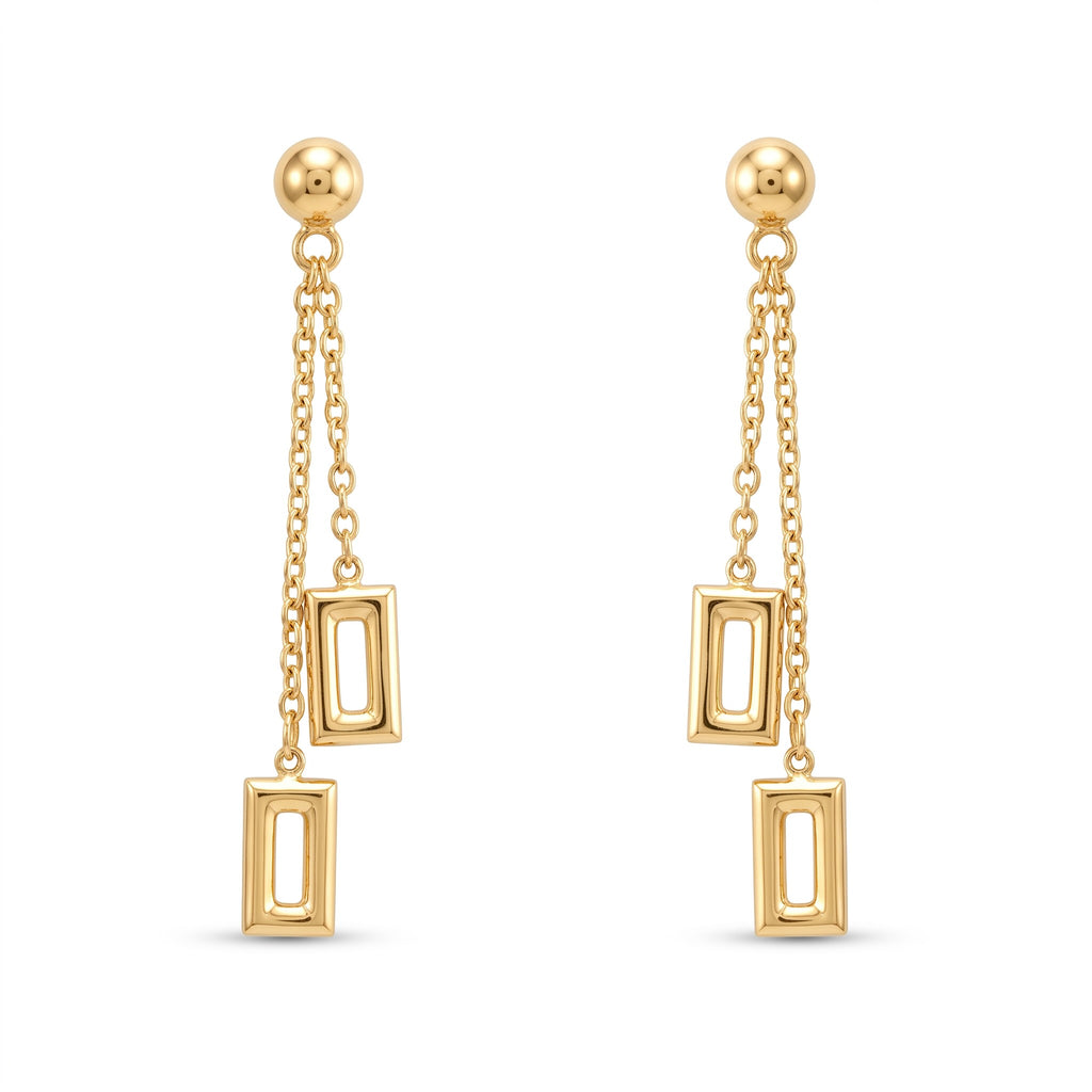 18K Yellow Gold Rectangle Dangle Earrings