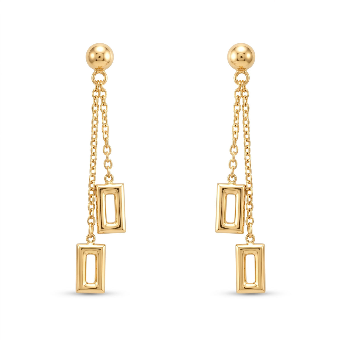 18K Yellow Gold Rectangle Dangle Earrings