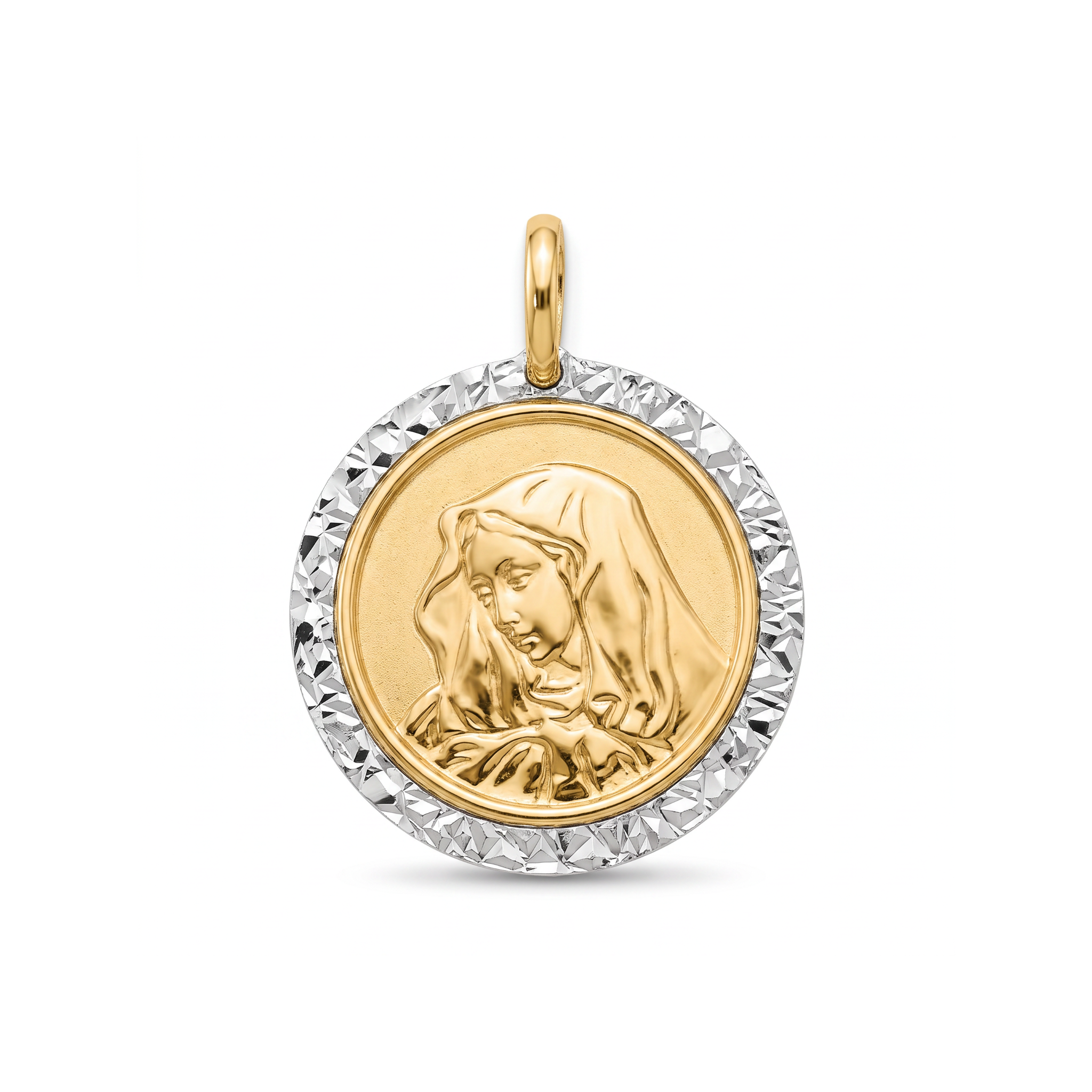 18K Gold Pendant Two Tone St. Mary Icon