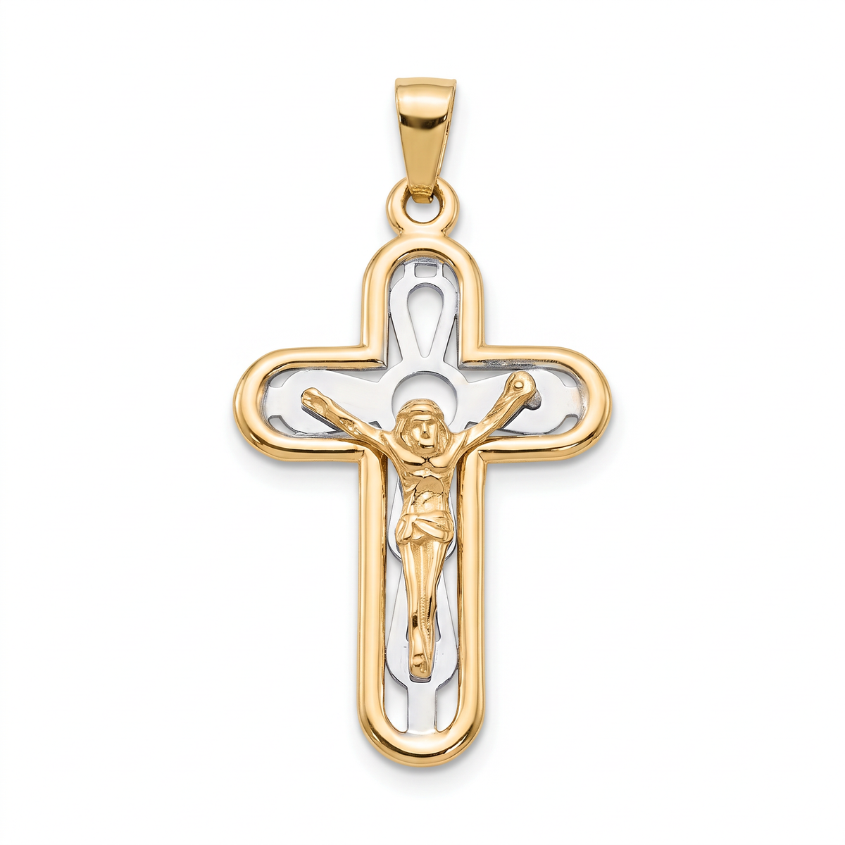18K Two Tone Gold Crucifix Pendant