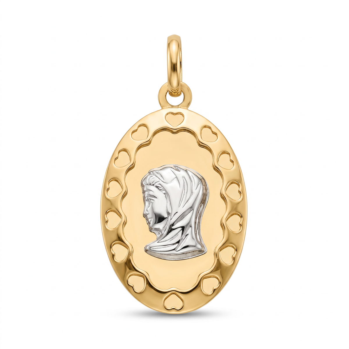 18K Two Tone Gold St. Mary Icon Pendant