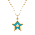 18K Yellow Gold Blue Enamel Star Necklace