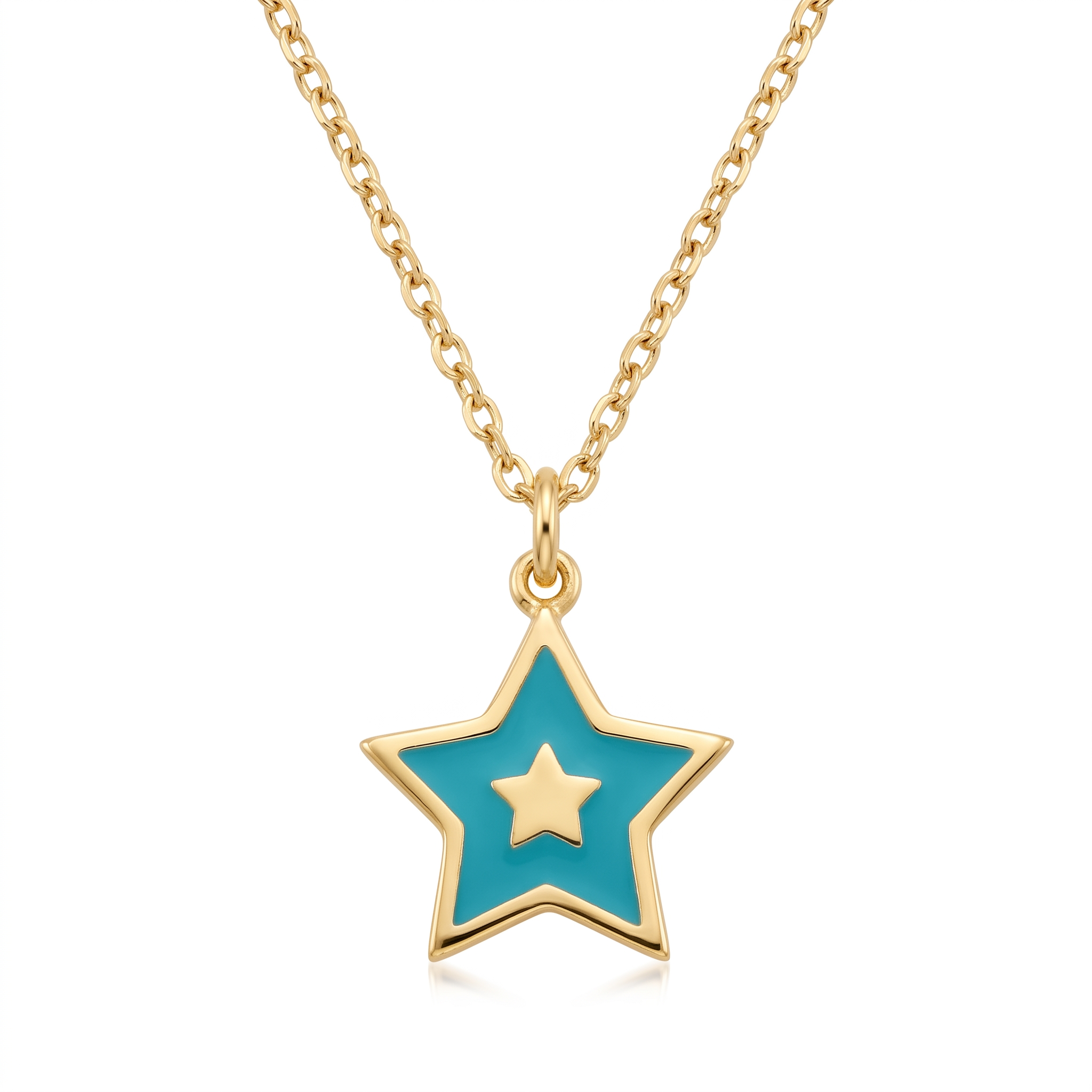 18K Yellow Gold Blue Enamel Star Necklace
