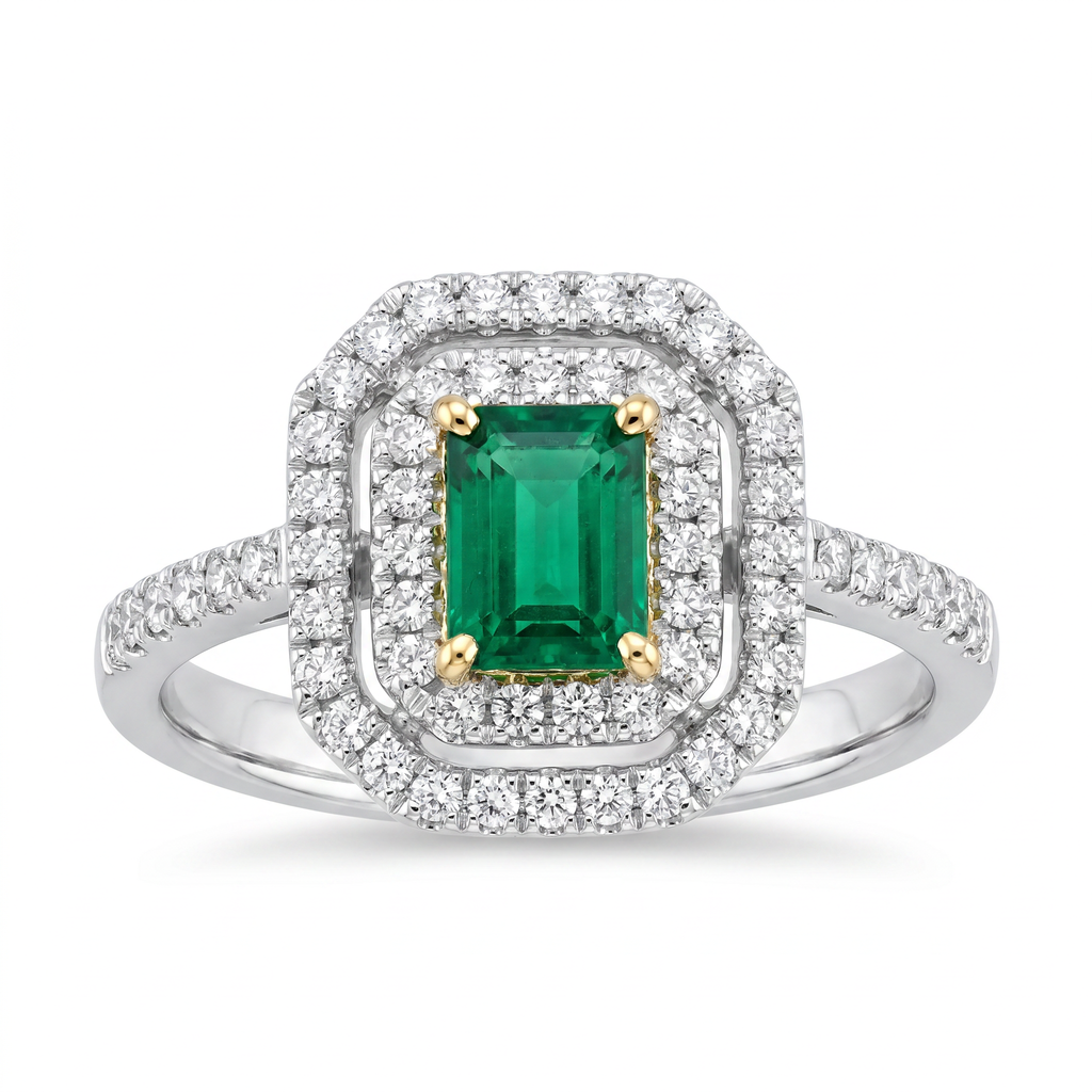 Diamond Two Tone Gold Emerald Ring