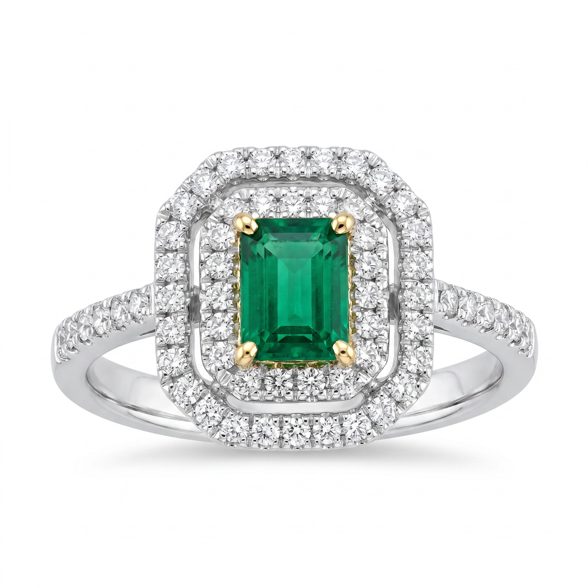 Diamond Two Tone Gold Emerald Ring
