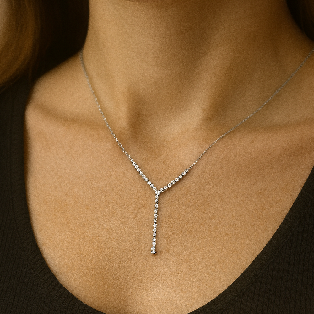 18K Gold Natural Diamond Necklace White Gold