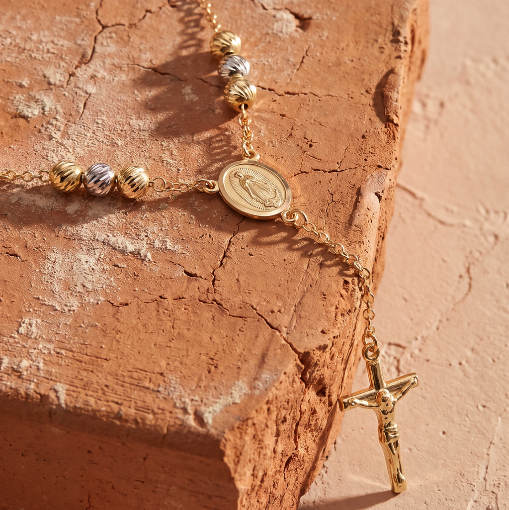 18K Two Tone Rosary Necklace