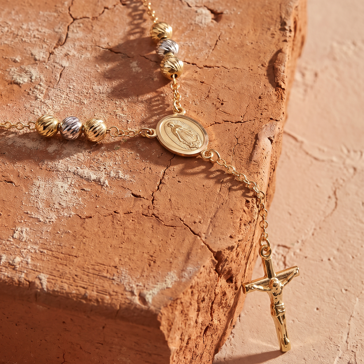 18K Two Tone Rosary Necklace