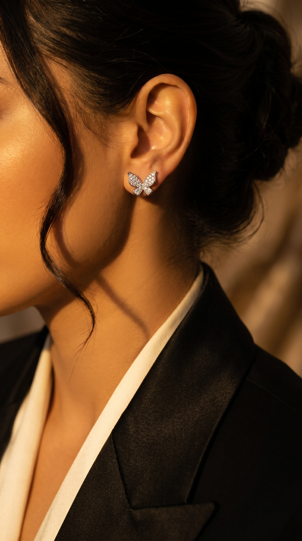 Diamond White Gold Butterfly Stud Earrings