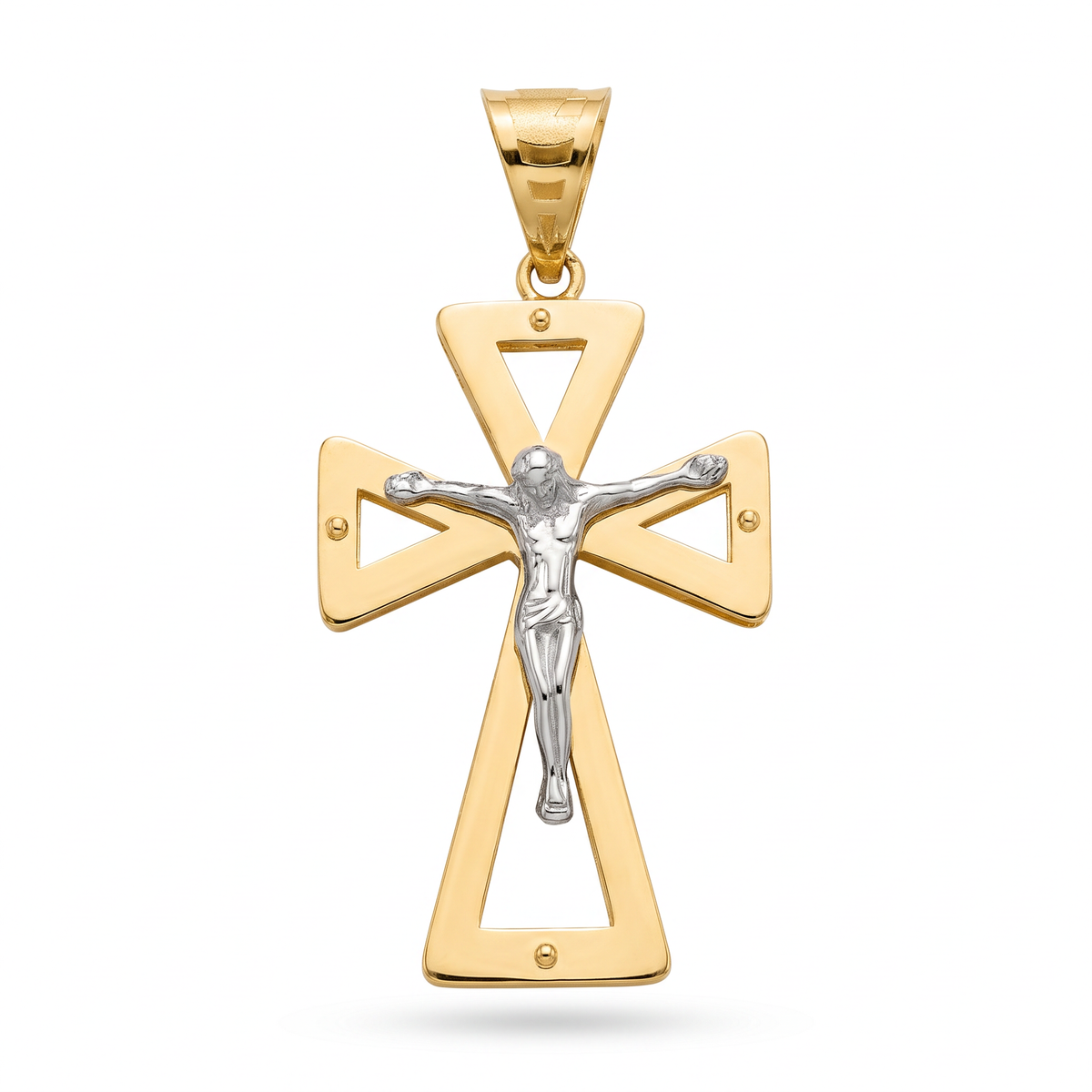 18K Two Tone Gold Crucifix Pendant
