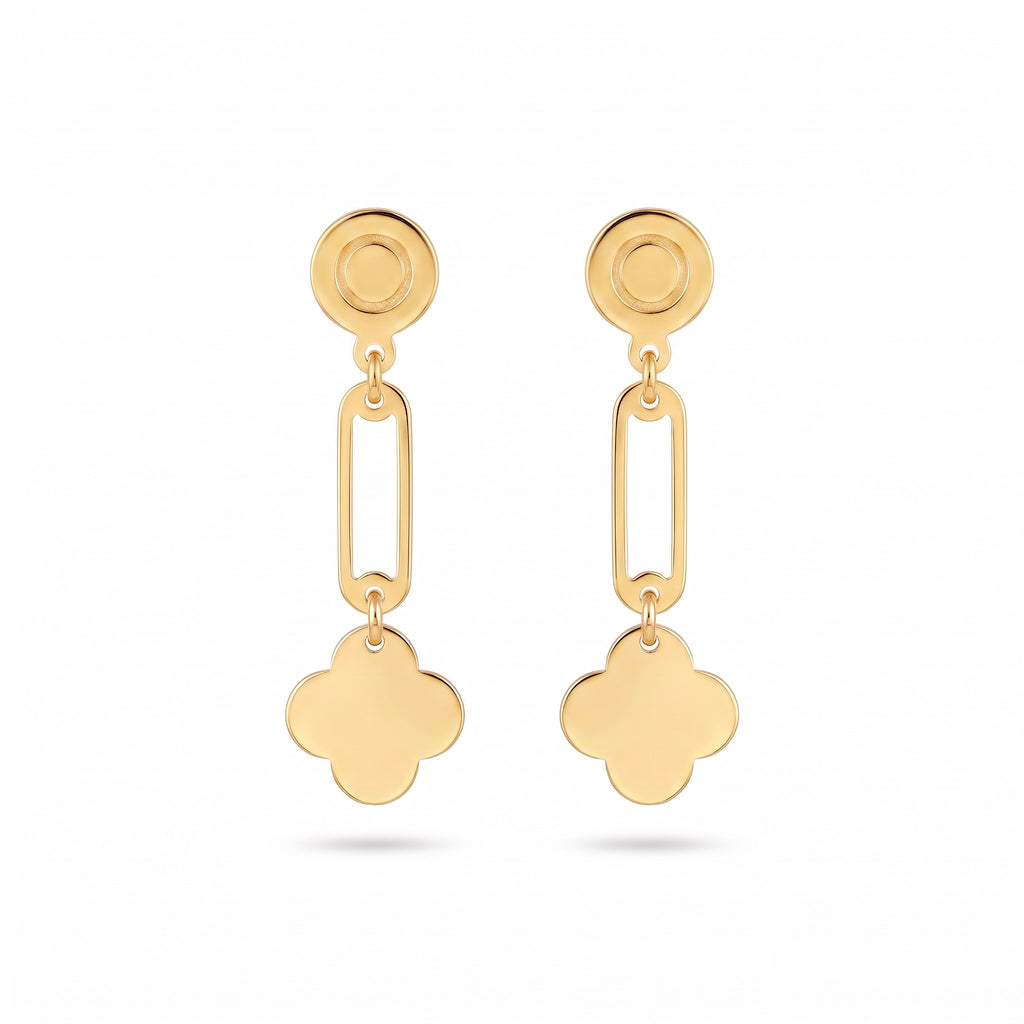 18K Yellow Gold Clover Drop Earring