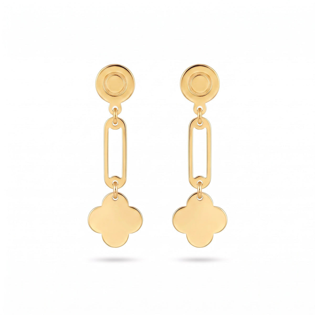 18K Yellow Gold Clover Drop Earring