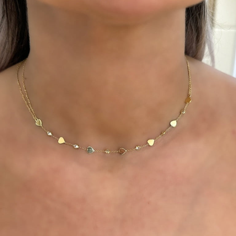 18K Gold CZ Heart Adjustable Chain Necklace
