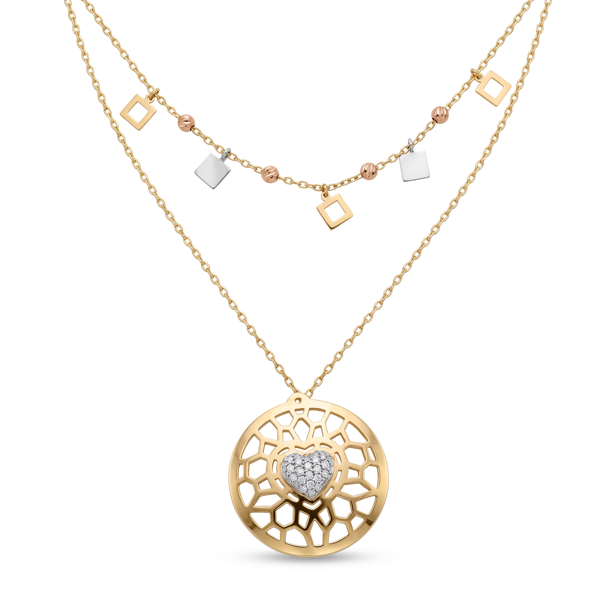 18K Multicolor Gold Cubic Zirconia Necklace