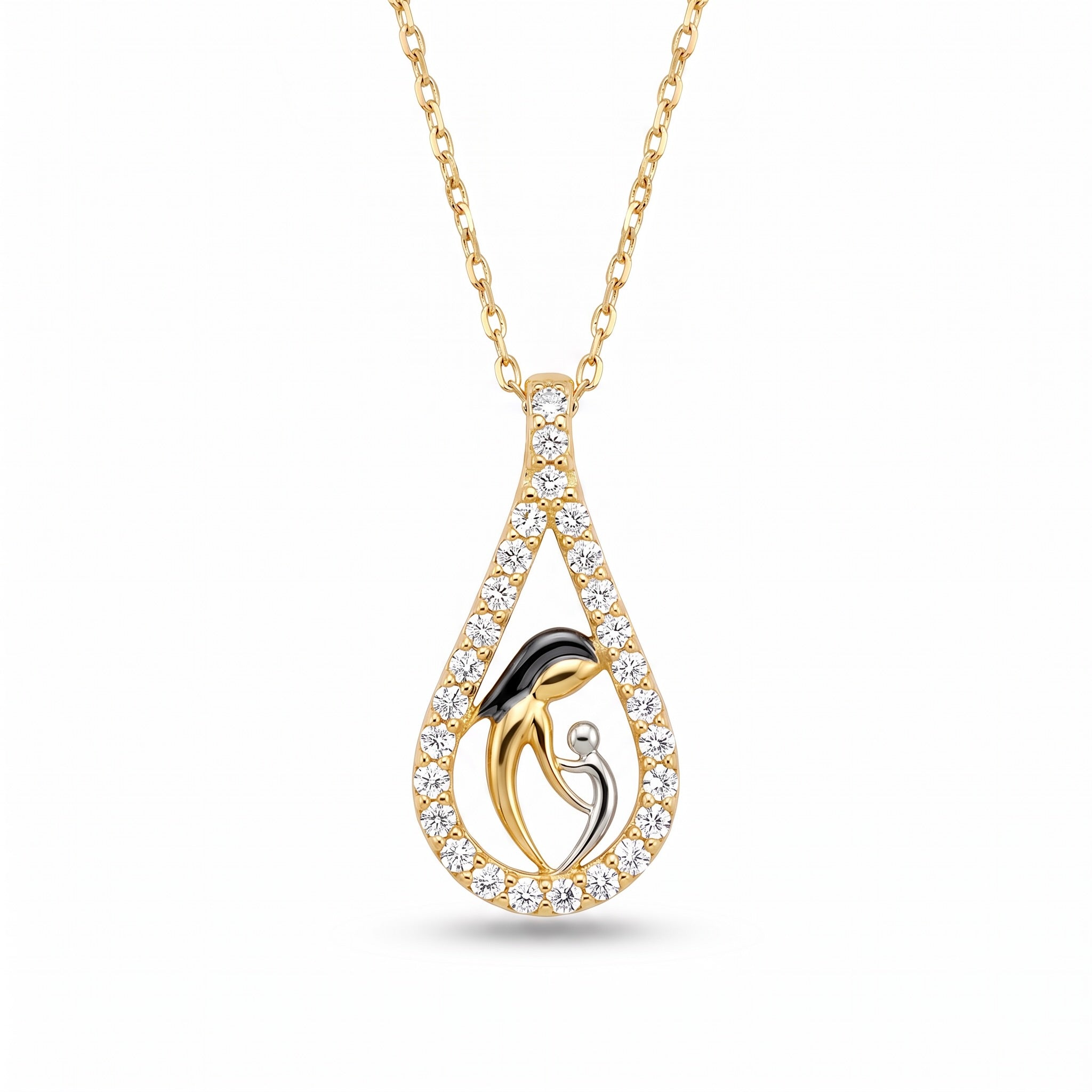18K Yellow Gold Cubic Zirconia Black Rhodium Necklace