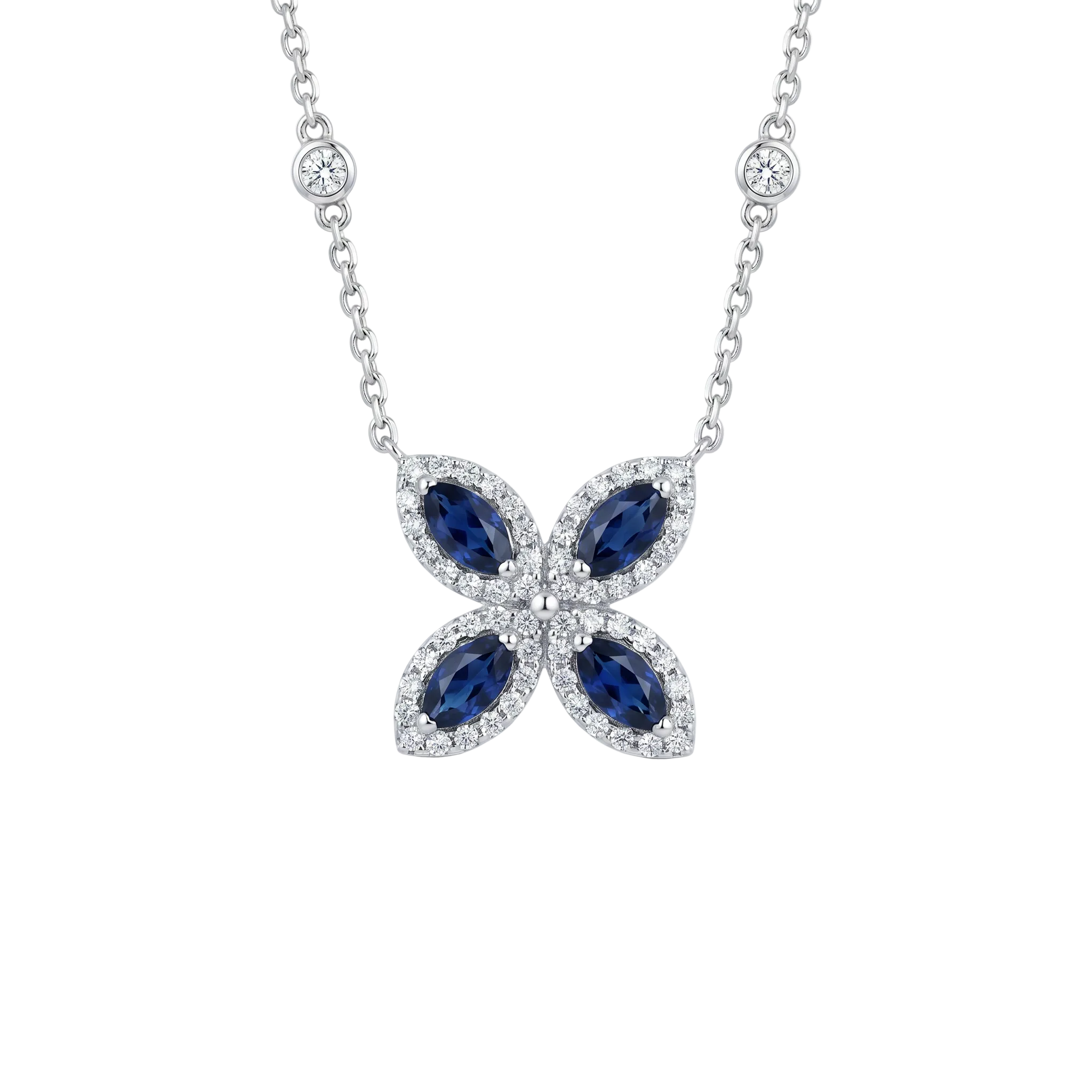 Diamond White Gold Sapphire Butterfly Necklace