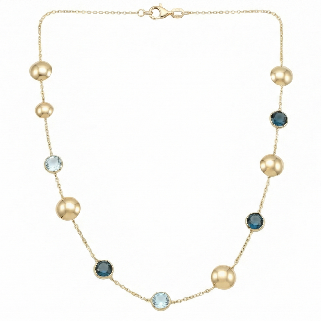 18K Yellow Gold Sky Topaz & Blue Topaz Chain Necklace
