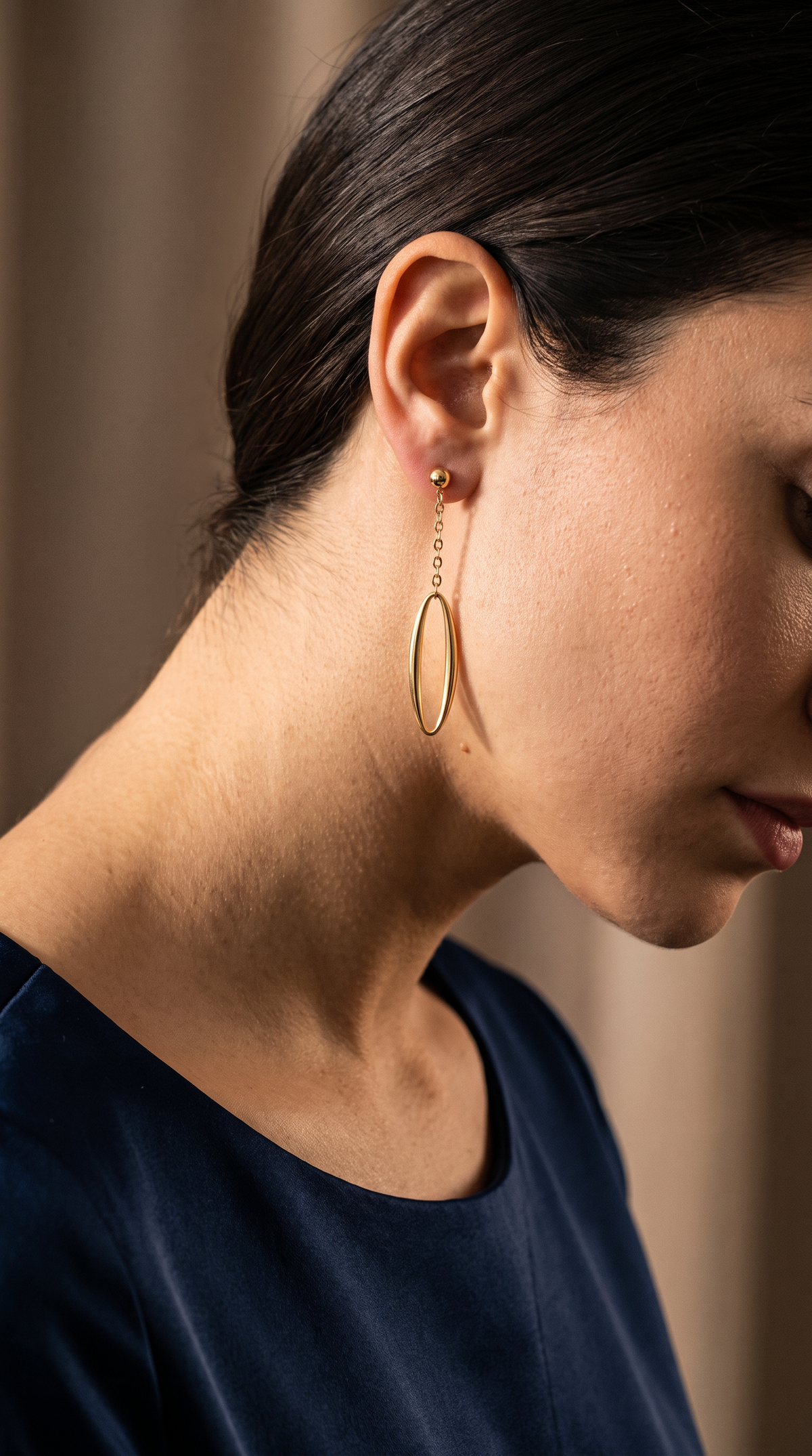 18K Yellow Gold Paperclip Dangle Earrings