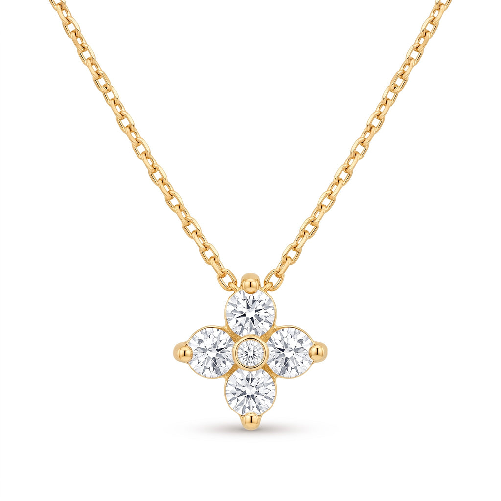Diamond Yellow Gold Clover Chain Necklace