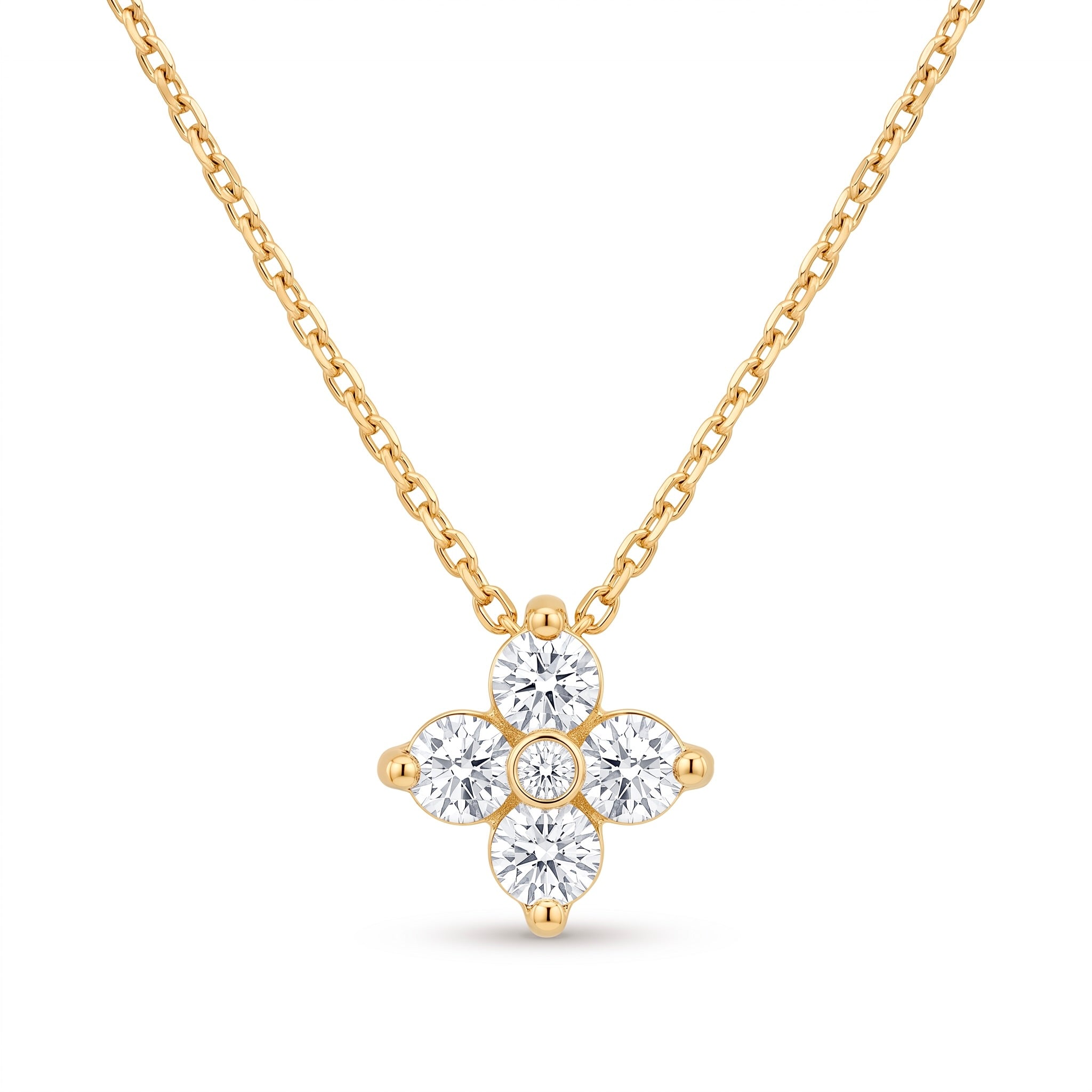 Diamond Yellow Gold Clover Chain Necklace