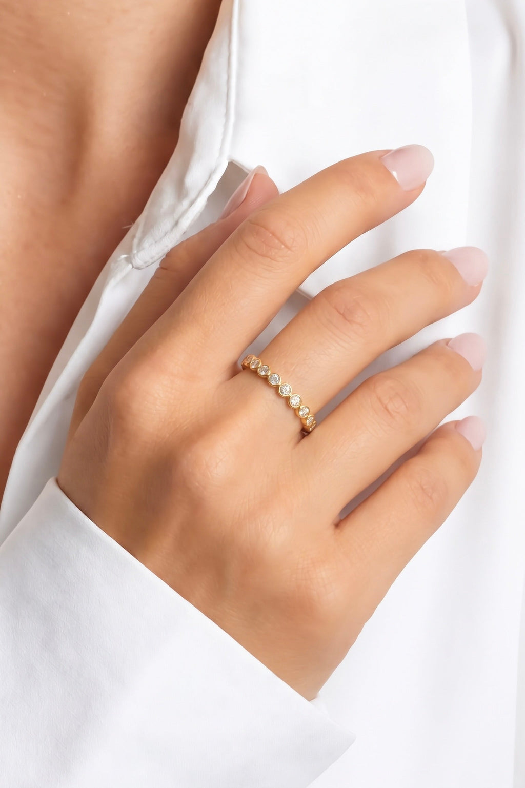 Diamond Yellow Gold Bezel Eternity Band